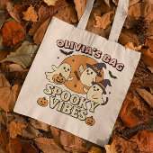 Spooky Vibes Retro Ghosts Katten Pompoen Halloween Tote Bag
