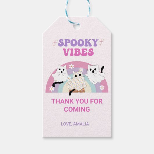 Spooky Vibes Retro Halloween Ghost Birthday Cadeaulabel (Voorkant)