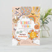 Spooky Vibes Retro Halloween Party Meisje Verjaard Kaart (Staand voorkant)