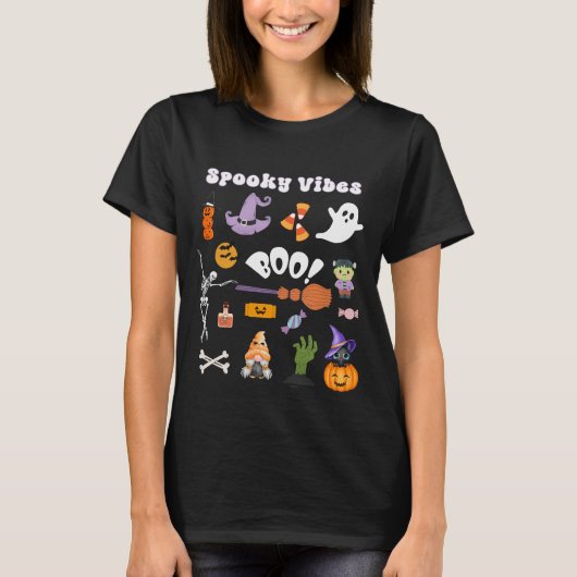 Spooky Vibes Retro Halloween Skelet Ghost Boo T-shirt (Voorkant)