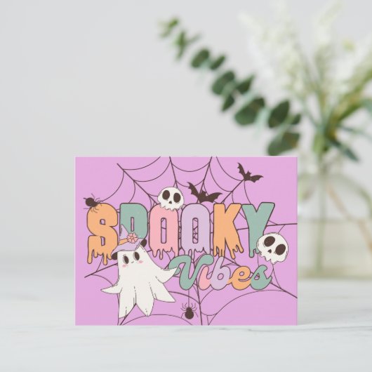 Spooky Vibes Retro Pastel Briefkaart (Staand voorkant)