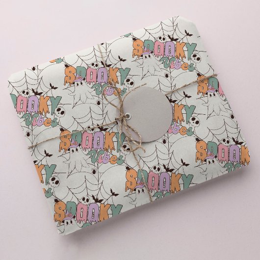 Spooky Vibes Trendy Pastel Retro Ghost Halloween Cadeaupapier