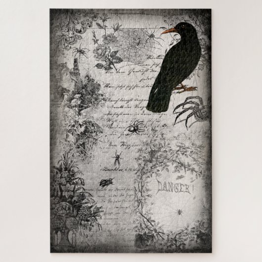 Spooky Vintage Halloween Spider & Raven Ephemera Legpuzzel (Verticaal)