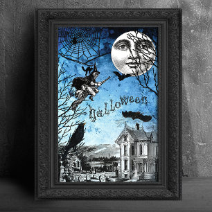 Spooky Vintage Haunted House & Witch op Broomstick Tissuepapier