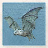Spooky vliegende Blauwe Vleermuis wit Gezicht met Glazen Onderzetter (Voorkant)