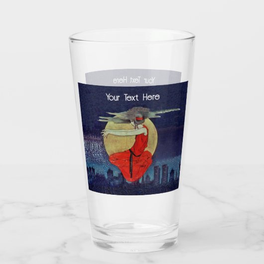 Spooky Vrouw in Sky over stad Lights Blue Sky Glas (Achterkant)