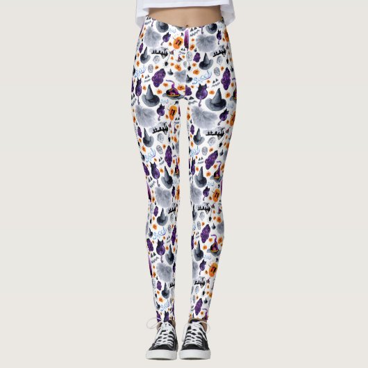 Spooky Waterverf Halloween Patroon Leggings (Voorkant)