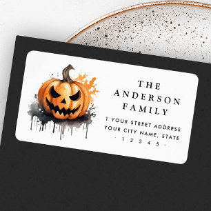 Spooky waterverf Jack-o-Lantern retouradres Etiket