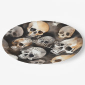 Spooky Waterverf schedels Halloween Bone Chilling Papieren Bordje (Gekanteld)