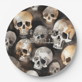 Spooky Waterverf schedels Halloween Bone Chilling Papieren Bordje (Voorkant)