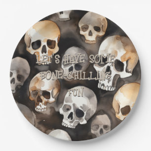 Spooky Waterverf schedels Halloween Bone Chilling Papieren Bordje