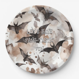 Spooky Waterverf vleermuizen Halloween Fang-Tastic Papieren Bordje