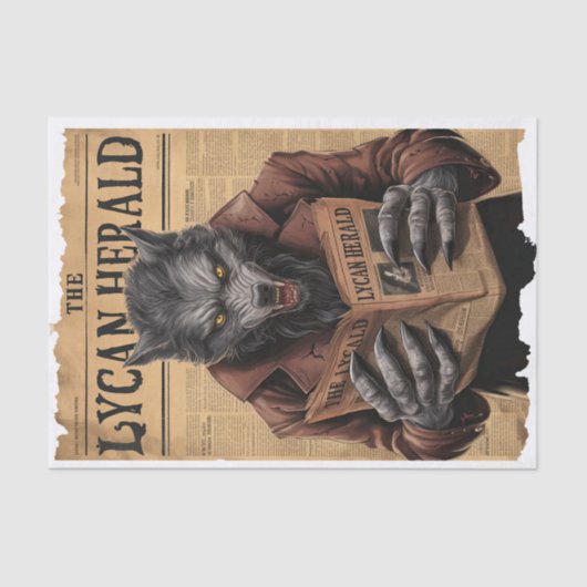 Spooky weerwolf Halloween krantenstijl Tissuepapier (Voorkant)