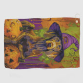 Spooky Weimaraner hond Halloween heks en pompoen Golfhanddoek (Horizontaal)