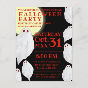 Spooky White Ghosts Waterverf Halloween Party Uitnodiging Briefkaart
