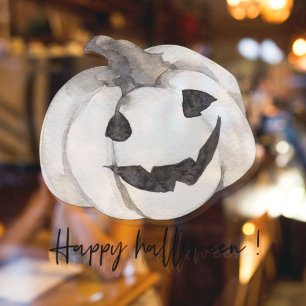 Spooky White Pumpkin Happy Halloween Raamsticker