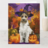 Spooky Wirefox Terrier Hond Halloween Heksenpompoe Kaart (Voorkant)
