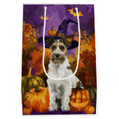 Spooky Wirefox Terrier Hond Halloween Heksenpompoe Medium Cadeauzakje (Achterkant)