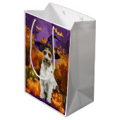 Spooky Wirefox Terrier Hond Halloween Heksenpompoe Medium Cadeauzakje (Achterkant Gekanteld)