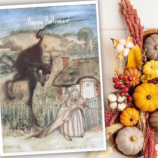 Spooky Witch en Black Cat Arthur Rackham Kaart
