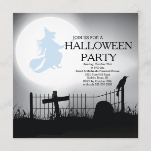 Spooky Witch Graveyard Halloween Party Invitation Kaart
