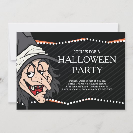 Spooky Witch Halloween Party Invitation Kaart (Voorkant)