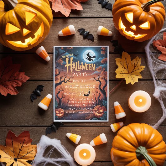 Spooky Witch & Haunted Forest Halloween Party Kaart