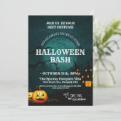 Spooky Witch House Pumpkins Volle Maan Halloween Kaart (Staand voorkant)