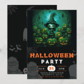 Spooky Witch Jack-O' Lantaarns Volle Maan Hallowee Kaart (Voorkant / Achterkant)