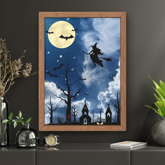 Spooky Witch Moon Halloween Wall Art Poster