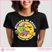 Spooky Witch Riding Broomstick Vrouwen Halloween T-shirt