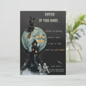 Spooky Witch Skeleton - Haunted House | Halloween Kaart (Staand voorkant)