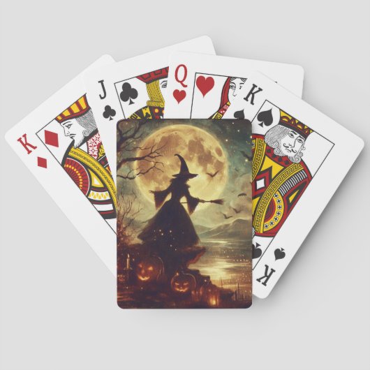 Spooky Witch Volle Maan Halloween Pokerkaarten (Achterkant)