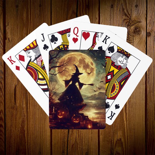 Spooky Witch Volle Maan Halloween Pokerkaarten