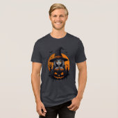 Spooky Witch with Jack-o’-Lantern Art Tri-Blend Shirt (Voorkant volledig)