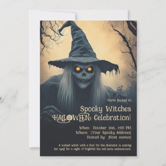 Spooky Witches Halloween Uitnodiging (Voorkant)