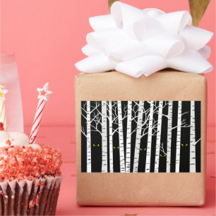 Spooky Yellow Halloween Eyes in Birch Forest Rechthoekige Sticker