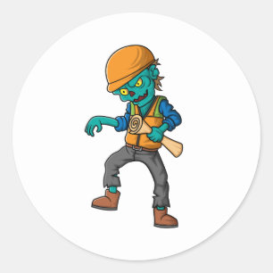 Spooky zombie architect cartoon karakter ronde sticker