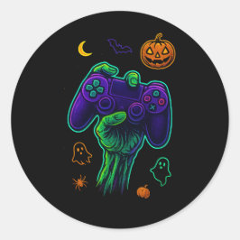 Spooky Zombie Gamer Halloween Sierkussen Ronde Sticker