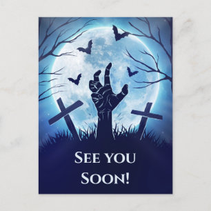 Spooky Zombie Graveyard (middernacht blauw) Briefkaart