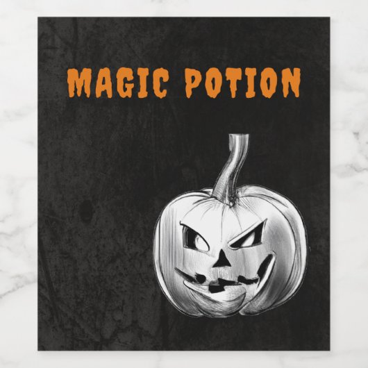 Spooky Zwart en Grijs Halloween Party Wijn Etiket (Enkel label)