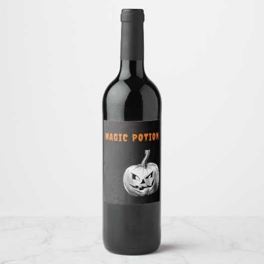 Spooky Zwart en Grijs Halloween Party Wijn Etiket (Voorkant)