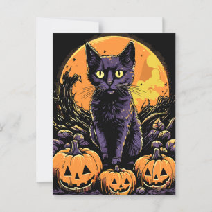 Spooky Zwart Kat Halloween Pompoen Briefkaart