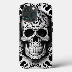 Spooky zwart & wit lachende kant schedel iPhone 13 pro hoesje