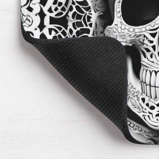 Spooky zwart & wit lachende kant schedel muismat (Hoek)