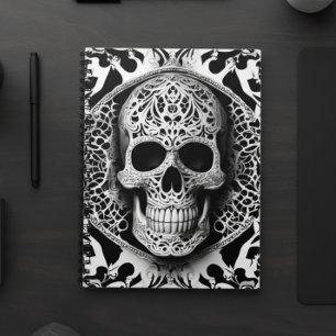 Spooky zwart & wit lachende kant schedel notitieboek