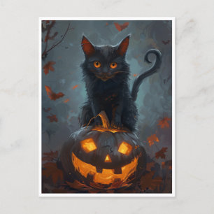 Spooky zwarte kat Halloween kunst Prints en gesche Feestdagenkaart
