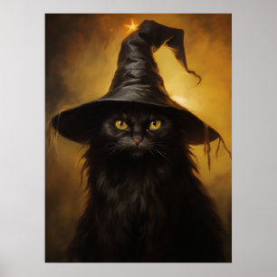 Spooky zwarte kat met heks Pet Poster