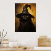Spooky zwarte kat met heks Pet Poster (Keuken)