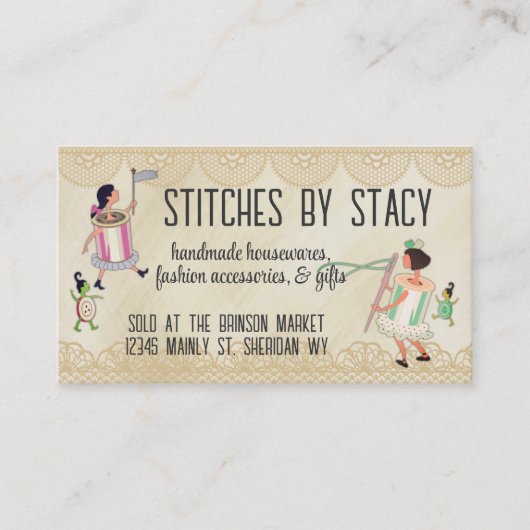 Spool of thread & bouton people dentelle carte à c (Devant)